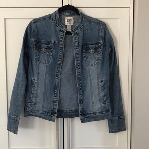 Denim Moto Jacket Close-Fitting Stretchy Large